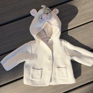 Baby Cream Knit Hooded Cardigan with Unicorn Hood Details